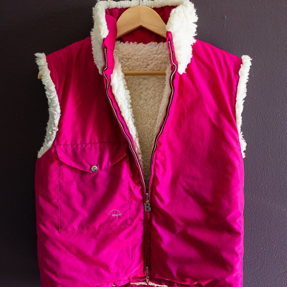 Vintage Reversible Ski Jacket with Sheepskin, Hot Pink
